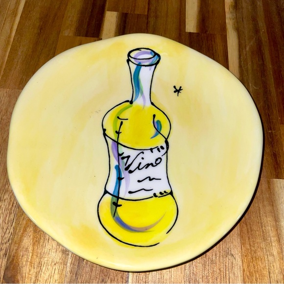 VTG Julia Junkin Studio Snack Dessert Plates Wine Themed Set of 2 Yellow Vino - Picture 3 of 6